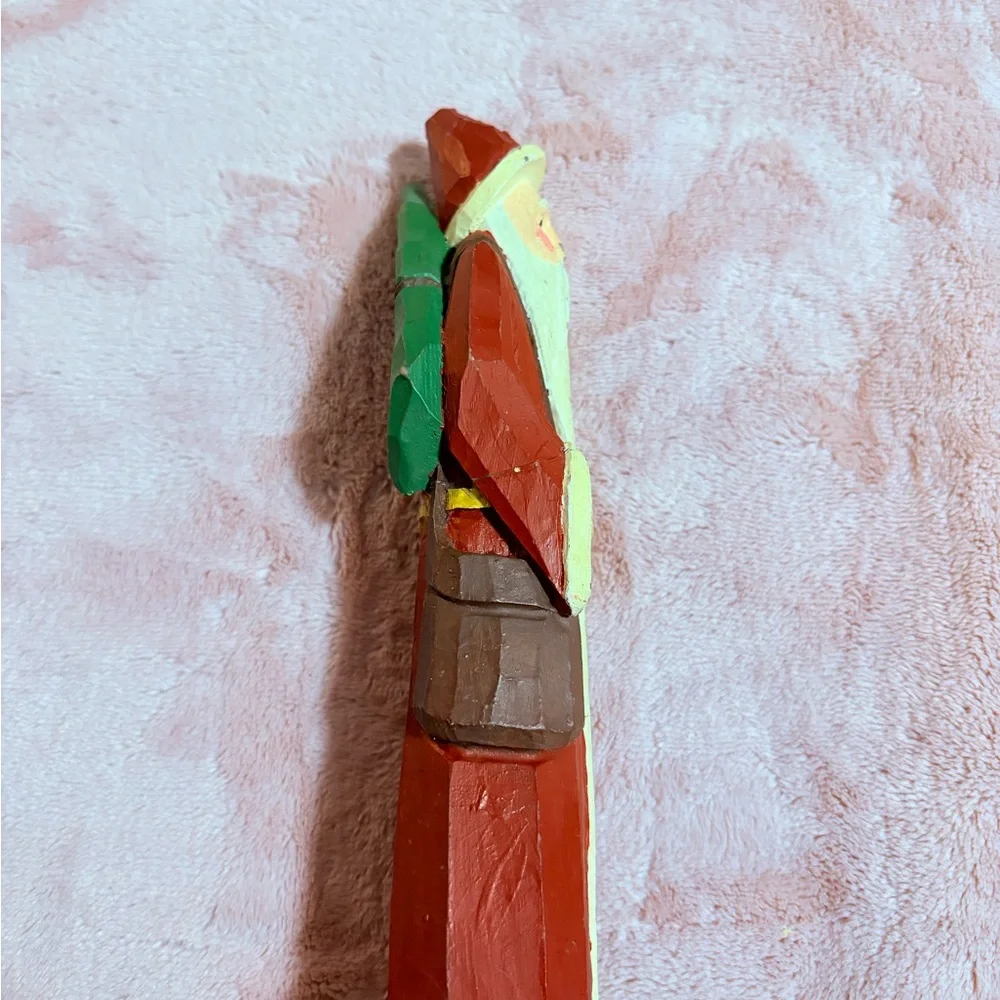 Vintage Christmas Wooden Carved Hand Painted Santa Claus With Christmas‎ Tree